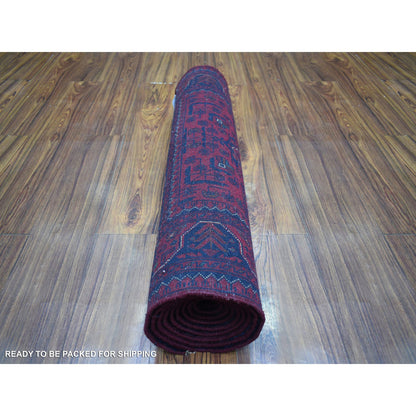 Tribal & Geometric Wool Hand Knotted Rug Red Red 2.10X9.8 -O072025