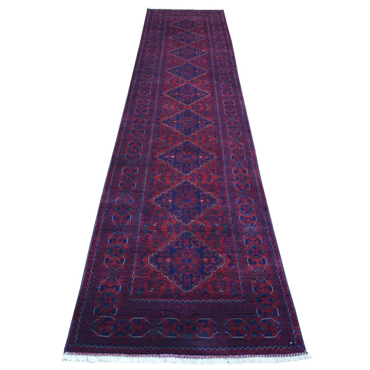 Red 2'8" x 13'1" Tribal & Geometric Hand knotted Wool Rug - Sku: O072026