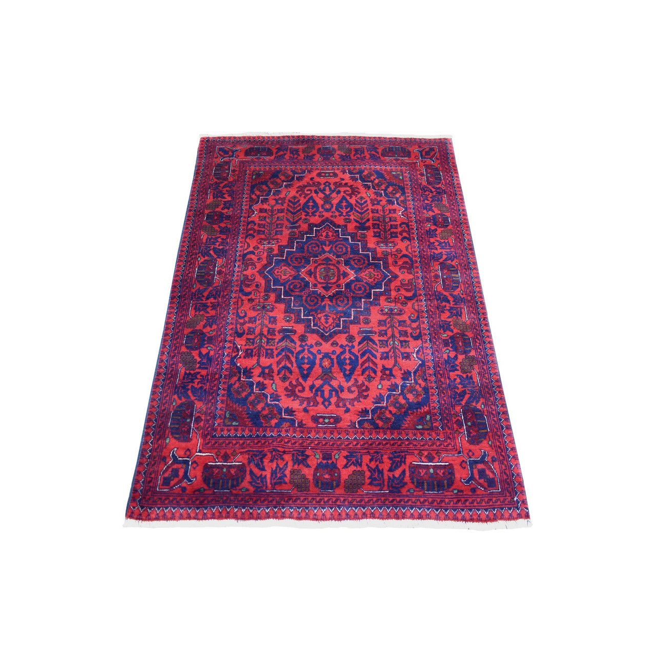 Tribal & Geometric Wool Hand Knotted Rug Red Red 3.5X5.0 -O072034