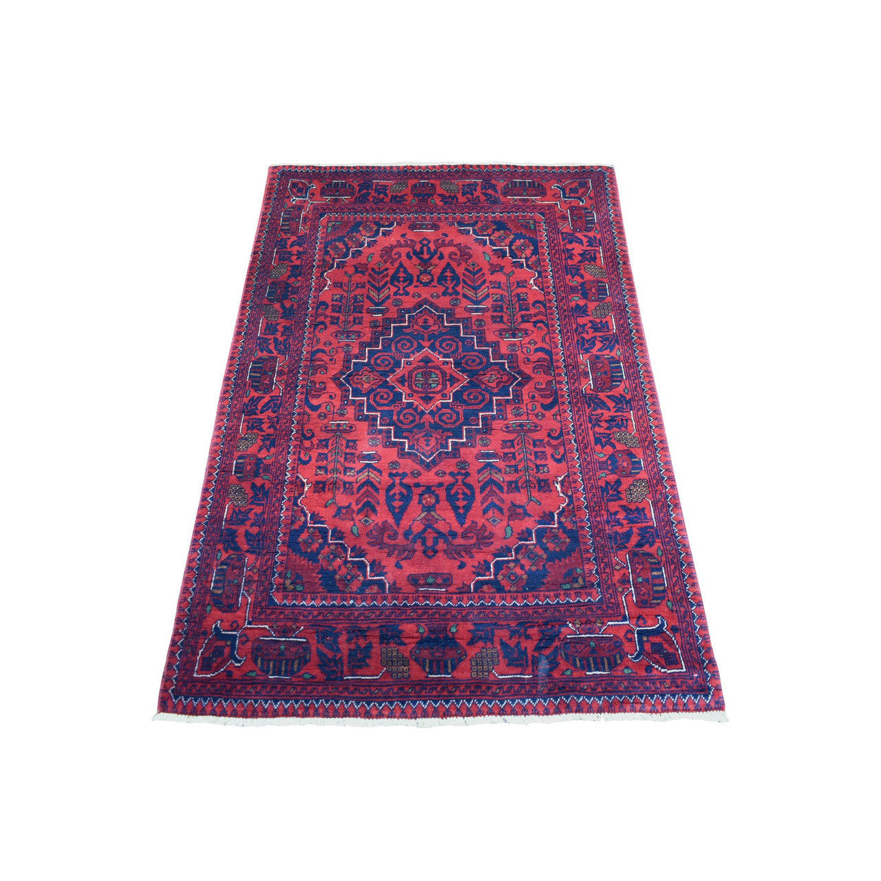 Tribal & Geometric Wool Hand Knotted Rug Red Red 3.3X4.10 -O072038