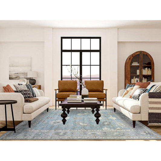 Oushak And Peshawar Wool Hand Knotted Rug Blue Gray 8.2X9.9 -O072041
