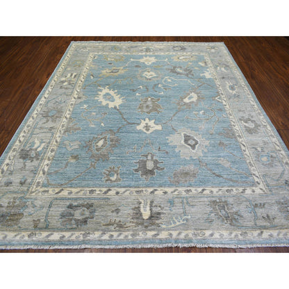 Oushak And Peshawar Wool Hand Knotted Rug Blue Gray 8.2X9.9 -O072041