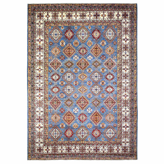 Kazak Wool Hand Knotted Rug Blue Ivory 9.0X12.8 -O072050