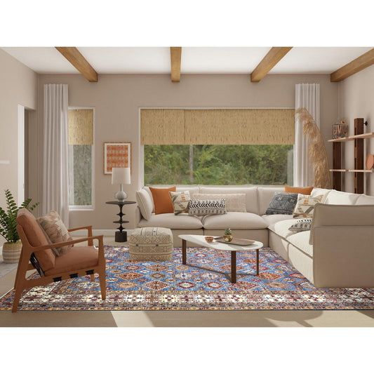 Kazak Wool Hand Knotted Rug Blue Ivory 9.0X12.8 -O072050