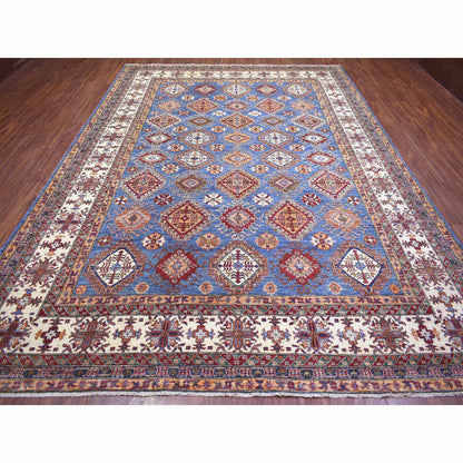 Kazak Wool Hand Knotted Rug Blue Ivory 9.0X12.8 -O072050