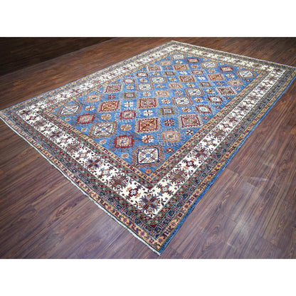 Kazak Wool Hand Knotted Rug Blue Ivory 9.0X12.8 -O072050