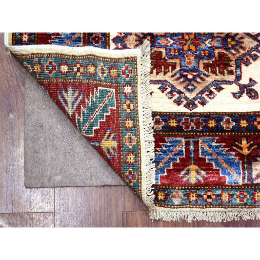 Kazak Wool Hand Knotted Rug Ivory Coral Red 2.9X8.6 -O072053