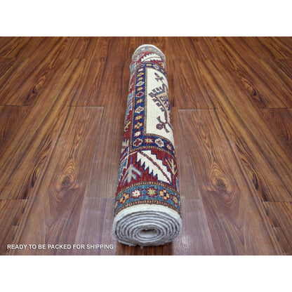 Kazak Wool Hand Knotted Rug Ivory Coral Red 2.9X8.6 -O072053
