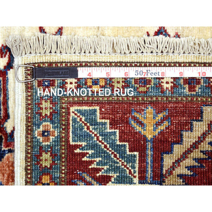 Kazak Wool Hand Knotted Rug Ivory Coral Red 2.9X8.6 -O072053
