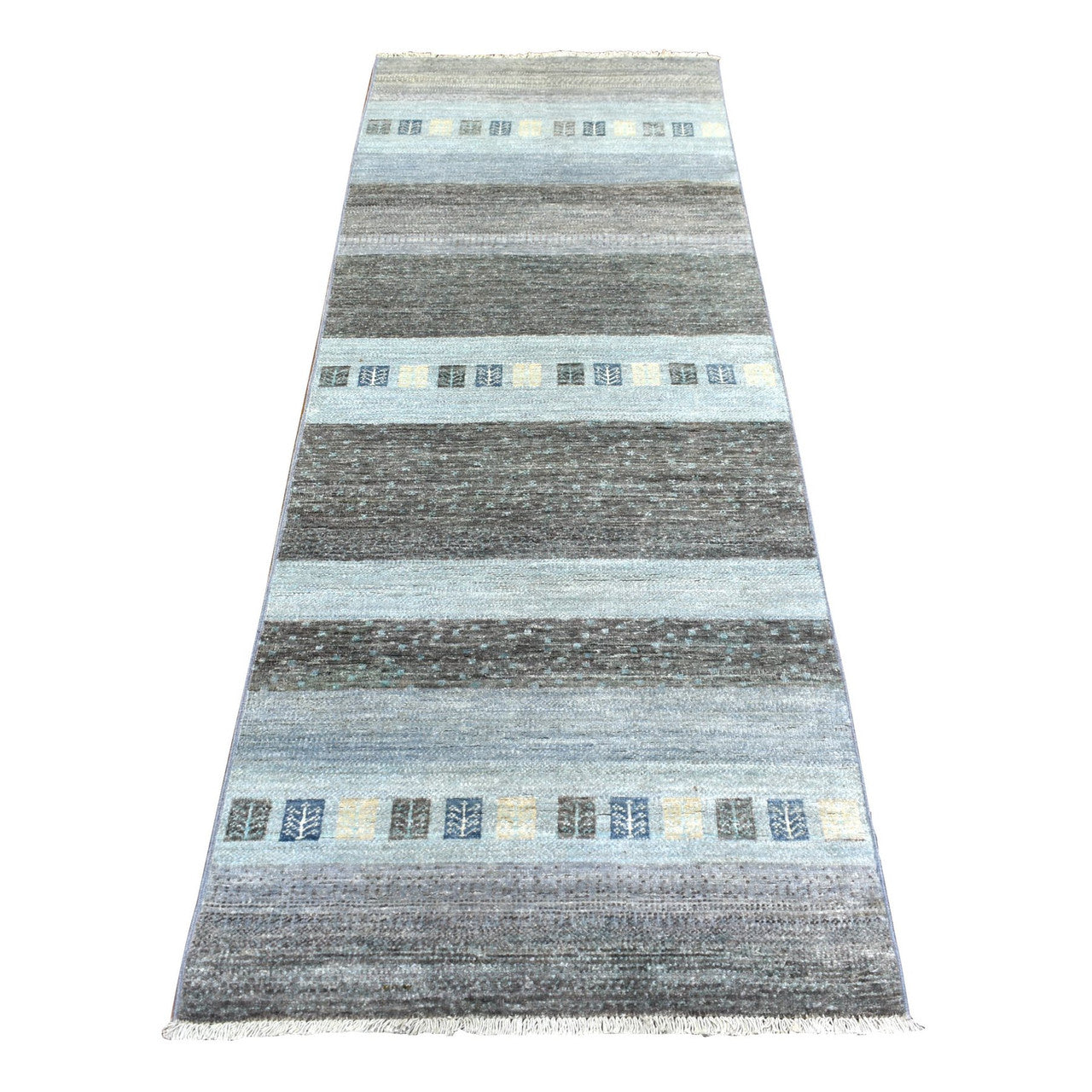 Gray 2'8" x 7'8" Tribal & Geometric Hand knotted Wool Rug - Sku: O072068