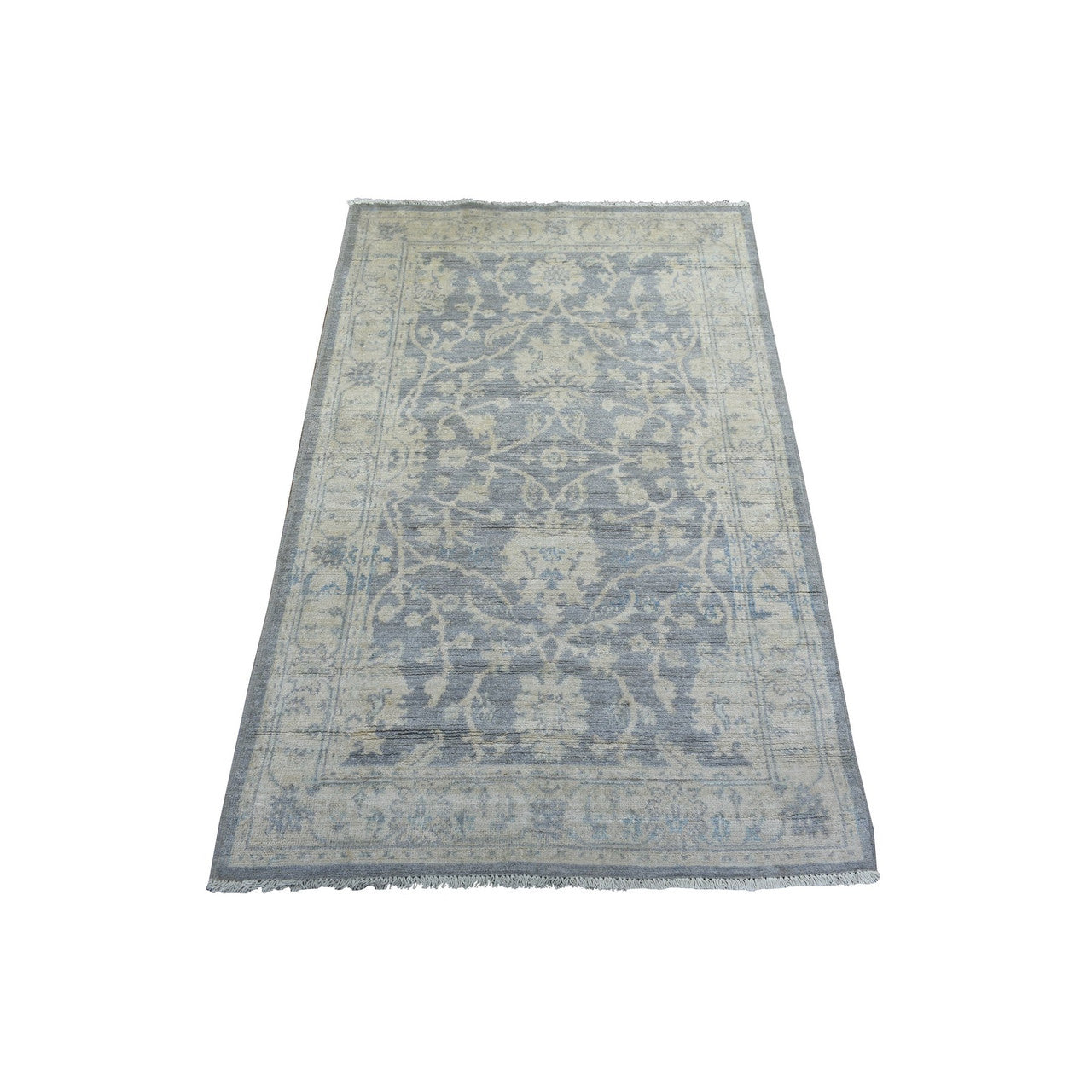 Oushak And Peshawar Wool Hand Knotted Rug Grey Ivory 3.0X4.10 -O072083