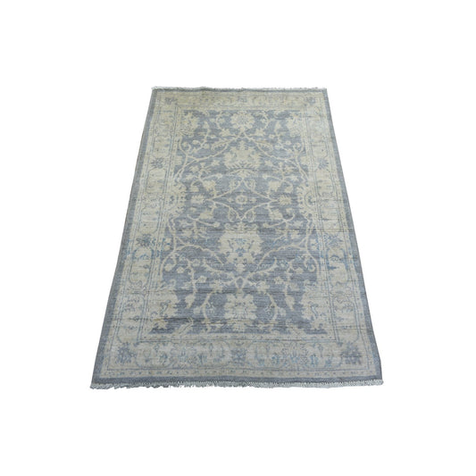 Oushak And Peshawar Wool Hand Knotted Rug Grey Ivory 3.0X4.10 -O072083