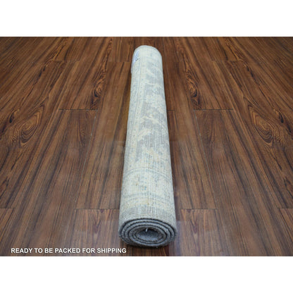 Oushak And Peshawar Wool Hand Knotted Rug Grey Ivory 3.0X4.10 -O072083