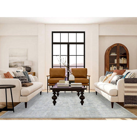 Oushak And Peshawar Wool Hand Knotted Rug Ivory Ivory 8.3X9.8 -O072084