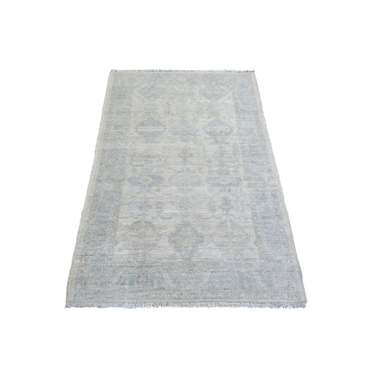 Oushak And Peshawar Wool Hand Knotted Rug Ivory Light Blue 3.1X4.10 -O072099