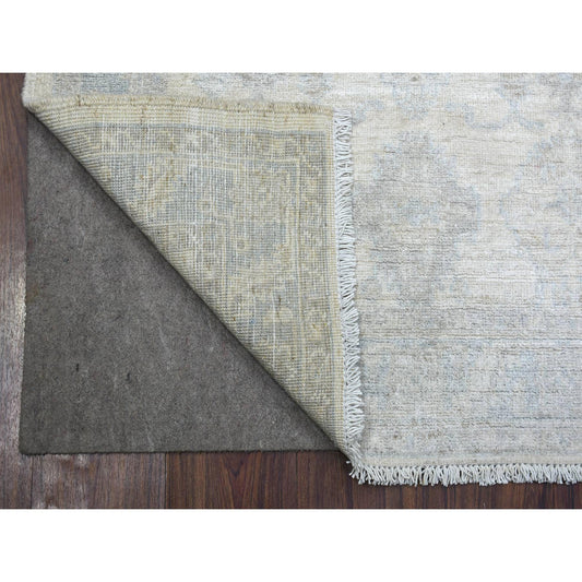 Oushak And Peshawar Wool Hand Knotted Rug Ivory Light Blue 3.1X4.10 -O072099