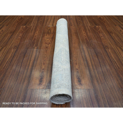 Oushak And Peshawar Wool Hand Knotted Rug Ivory Light Blue 3.1X4.10 -O072099