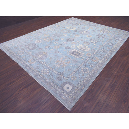 Oushak And Peshawar Wool Hand Knotted Rug Blue Blue 9.3X12.0 -O072140