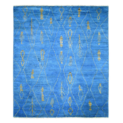 Tribal & Geometric Wool Hand Knotted Rug Blue No Border 8.4X9.4 -O072160