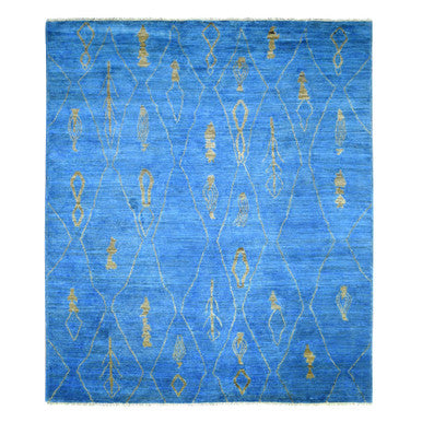 Tribal & Geometric Wool Hand Knotted Rug Blue No Border 8.4X9.4 -O072160