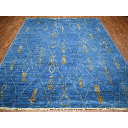 Tribal & Geometric Wool Hand Knotted Rug Blue No Border 8.4X9.4 -O072160