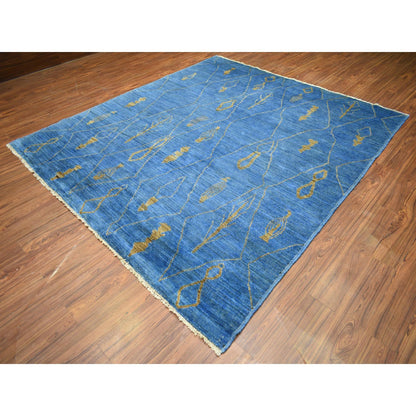 Tribal & Geometric Wool Hand Knotted Rug Blue No Border 8.4X9.4 -O072160
