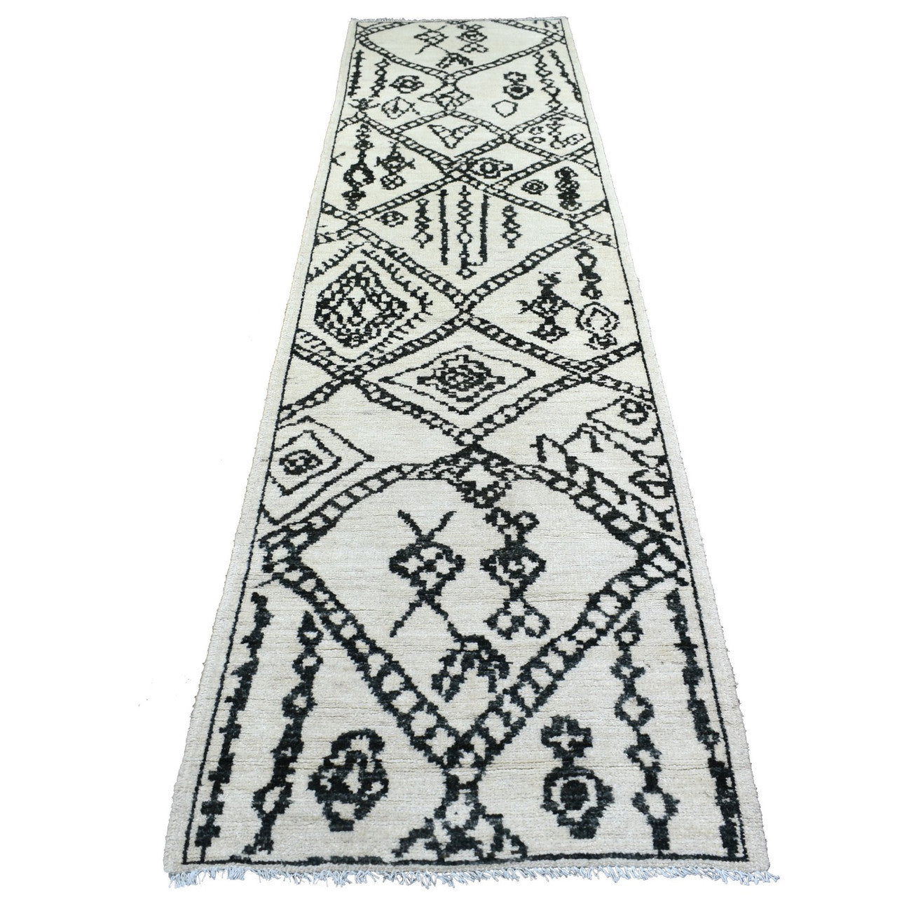 Ivory 2'10" x 11'4" Tribal & Geometric Hand knotted Wool Rug - Sku: O072169