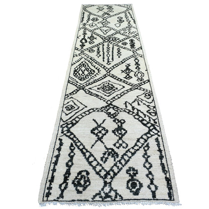 Tribal & Geometric Wool Hand Knotted Rug Ivory No Border 2.10X11.4 -O072169