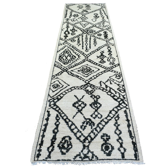 Tribal & Geometric Wool Hand Knotted Rug Ivory No Border 2.10X11.4 -O072169