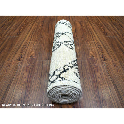 Tribal & Geometric Wool Hand Knotted Rug Ivory No Border 2.10X11.4 -O072169