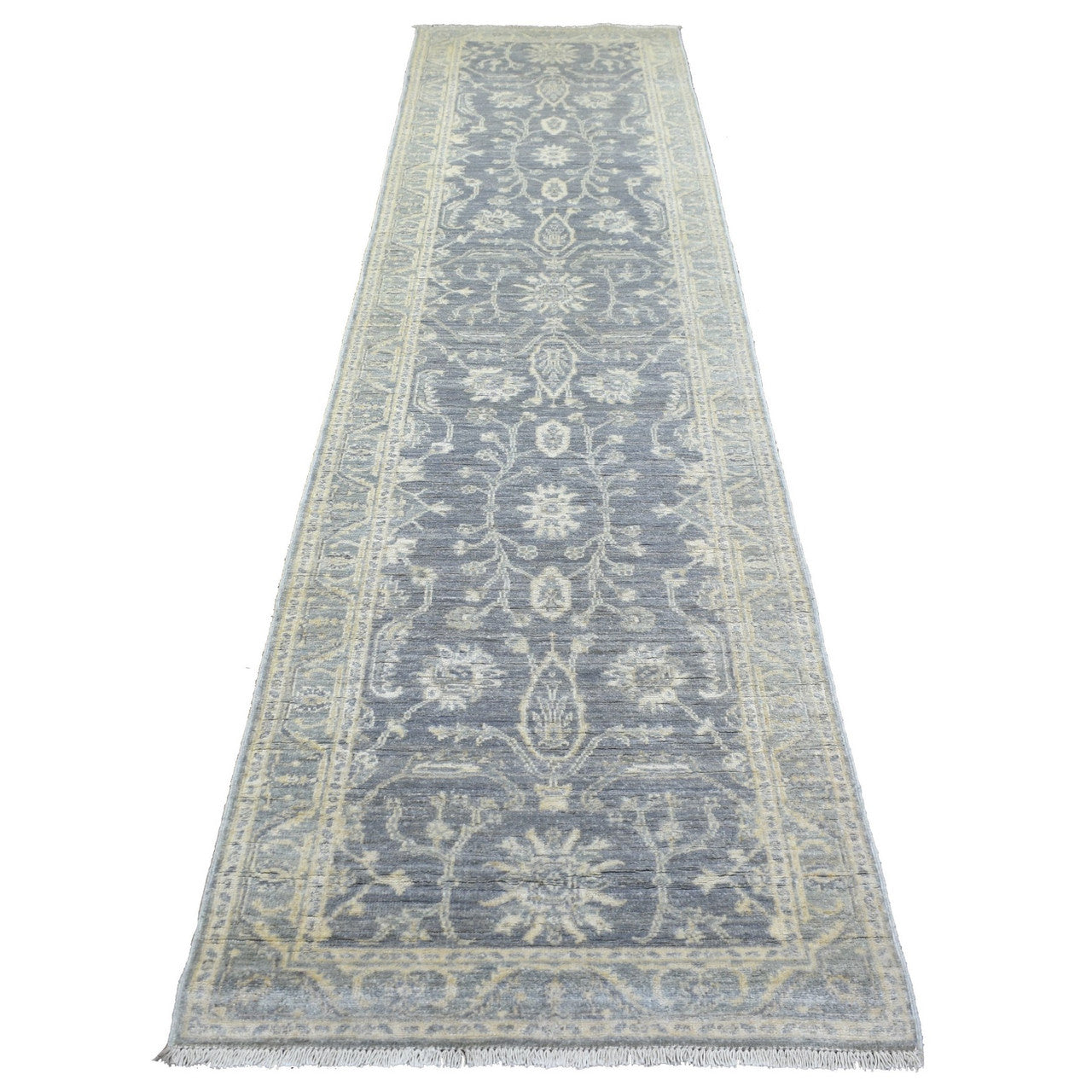 Gray 2'9" x 11'5" Oushak And Peshawar Hand knotted Wool Rug - Sku: O072202