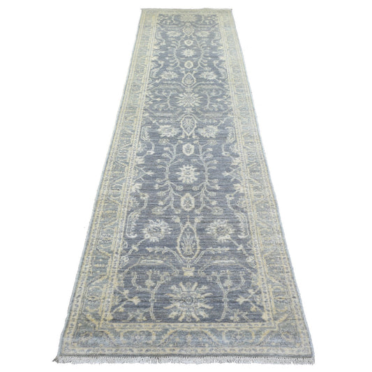 Oushak And Peshawar Wool Hand Knotted Rug Grey Gray 2.9X11.5 -O072202