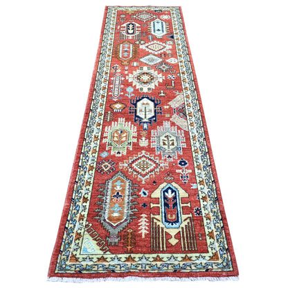 Tribal & Geometric Wool Hand Knotted Rug Red Yellow 2.8X9.8 -O072259
