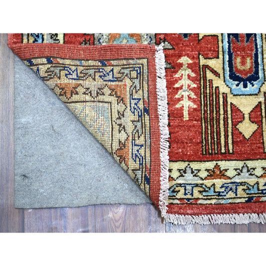 Tribal & Geometric Wool Hand Knotted Rug Red Yellow 2.8X9.8 -O072259