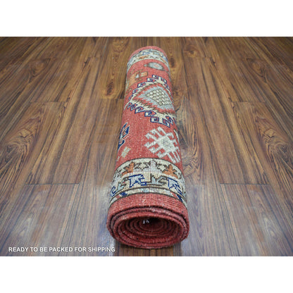 Tribal & Geometric Wool Hand Knotted Rug Red Yellow 2.8X9.8 -O072259