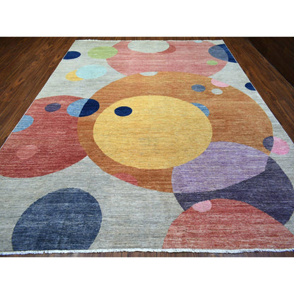 Modern and Contemporary Wool Hand Knotted Rug Multicolored No Border 9.1X12.0 -O072262