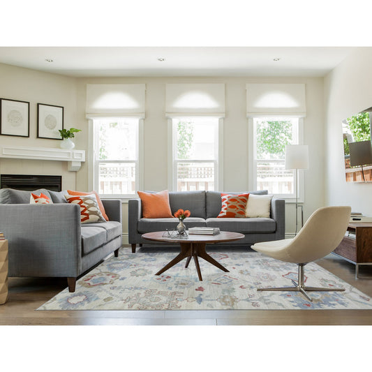 Oushak And Peshawar Wool Hand Knotted Rug Ivory No Border 8.2X10.0 -O072288