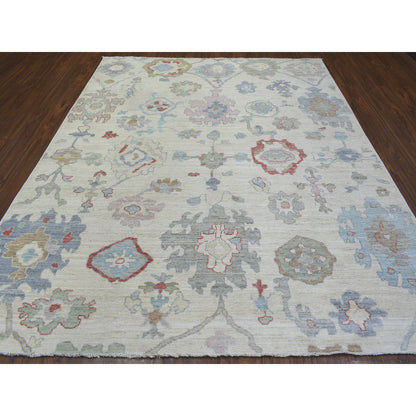 Oushak And Peshawar Wool Hand Knotted Rug Ivory No Border 8.2X10.0 -O072288