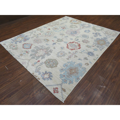 Oushak And Peshawar Wool Hand Knotted Rug Ivory No Border 8.2X10.0 -O072288