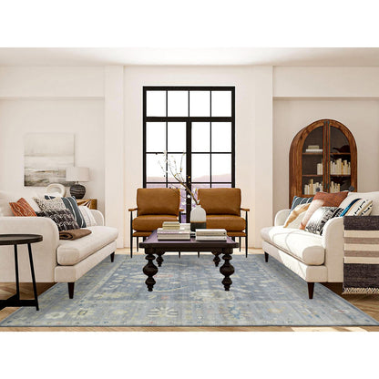 Oushak And Peshawar Wool Hand Knotted Rug Grey Light Gray 8.2X9.10 -O072292