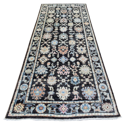 Oushak And Peshawar Wool Hand Knotted Rug Black Charcoal Black 3.9X10.1 -O072315