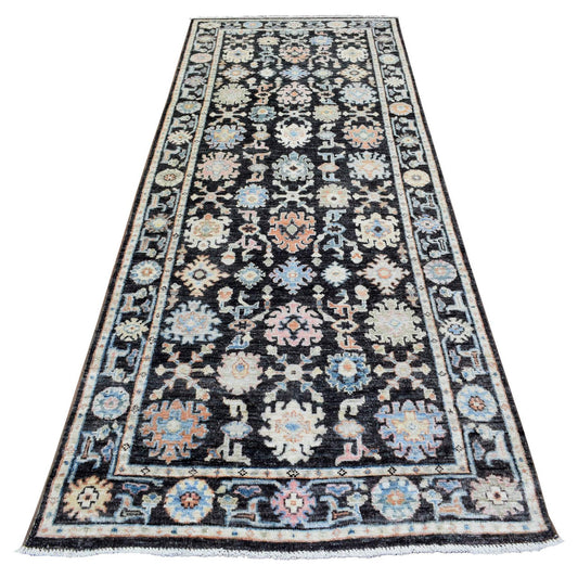 Oushak And Peshawar Wool Hand Knotted Rug Black Charcoal Black 3.9X10.1 -O072315