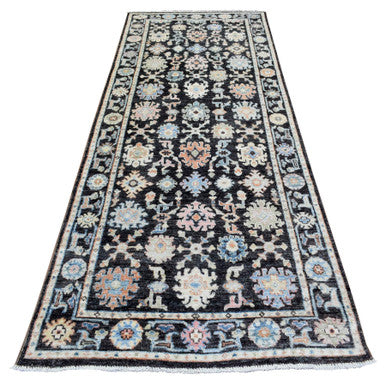 Oushak And Peshawar Wool Hand Knotted Rug Black Charcoal Black 3.9X10.1 -O072315