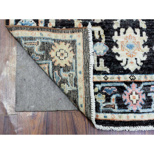 Oushak And Peshawar Wool Hand Knotted Rug Black Charcoal Black 3.9X10.1 -O072315