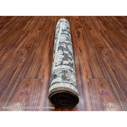 Oushak And Peshawar Wool Hand Knotted Rug Black Charcoal Black 3.9X10.1 -O072315