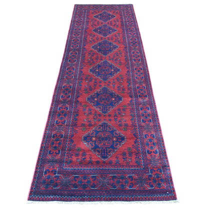Tribal & Geometric Wool Hand Knotted Rug Red Red 2.10X10.0 -O072338