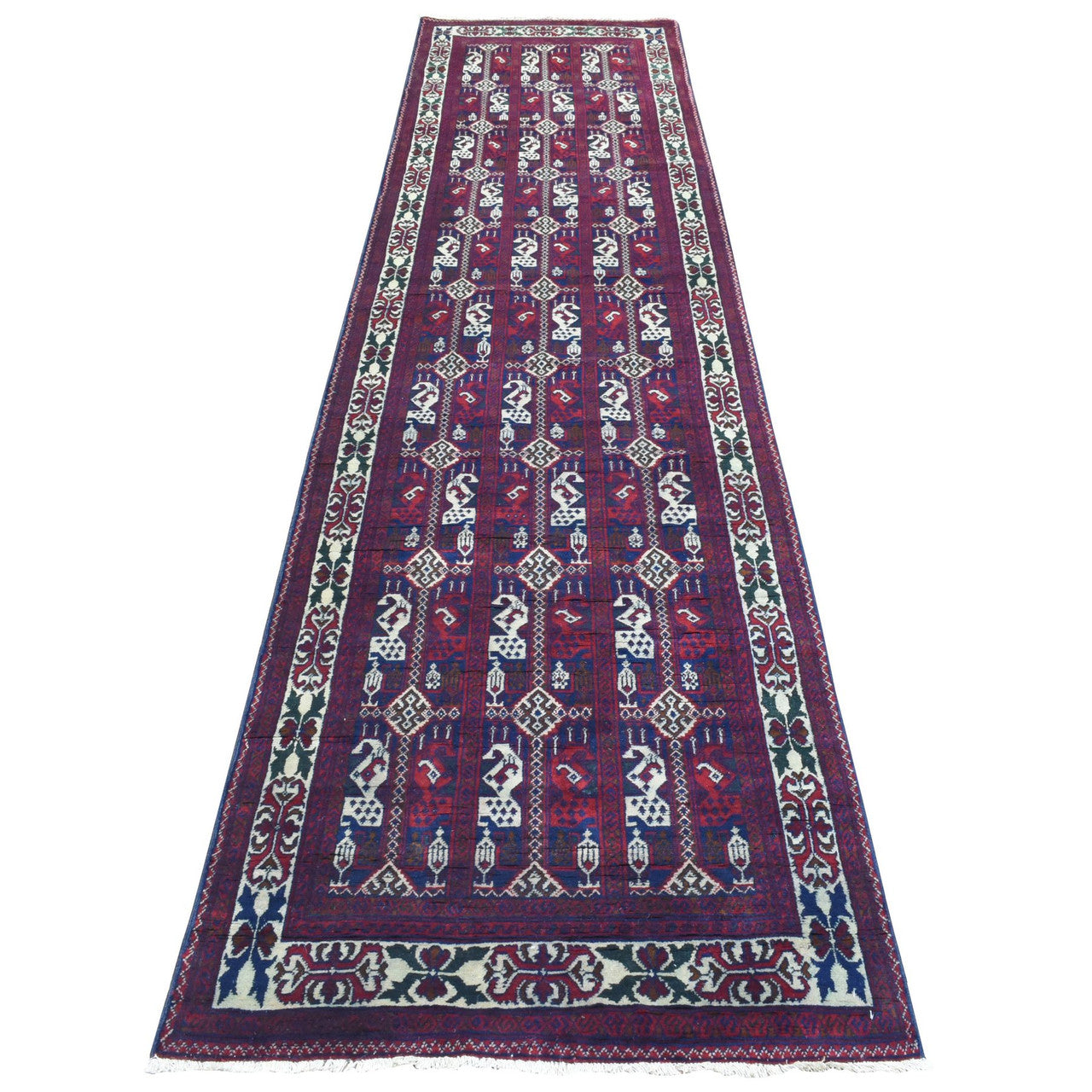Red 3'0" x 12'5" Tribal & Geometric Hand knotted Wool Rug - Sku: O072340