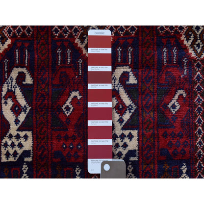 Tribal & Geometric Wool Hand Knotted Rug Red Ivory 3.0X12.5 -O072340