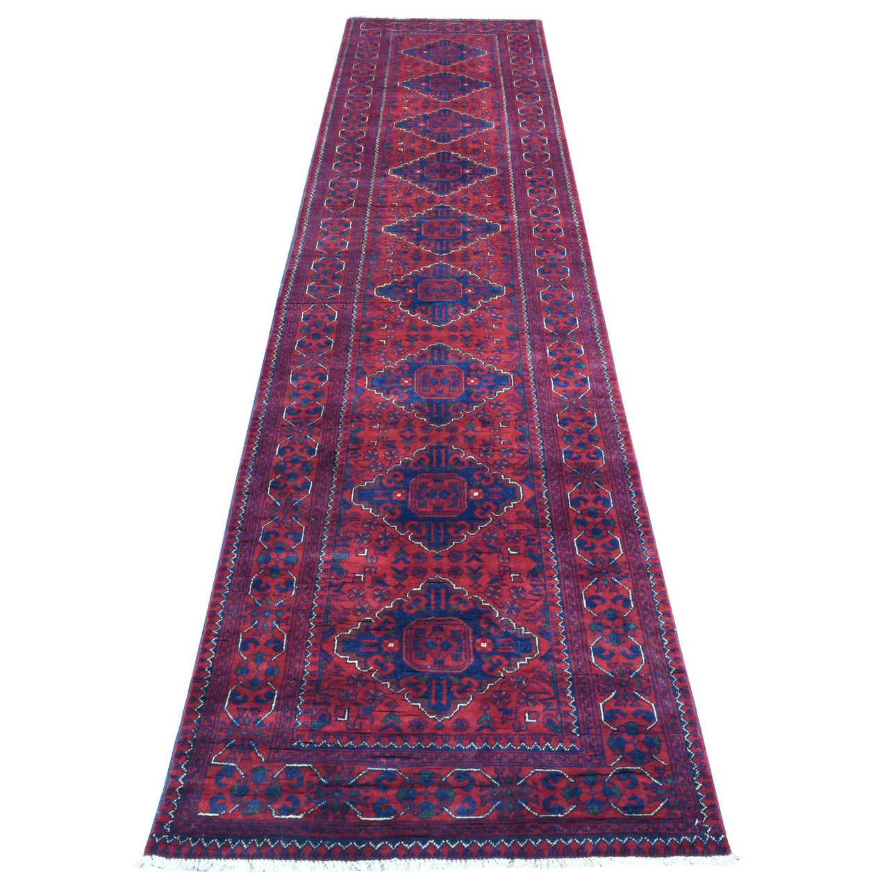 Red 2'10" x 13'0" Tribal & Geometric Hand knotted Wool Rug - Sku: O072346