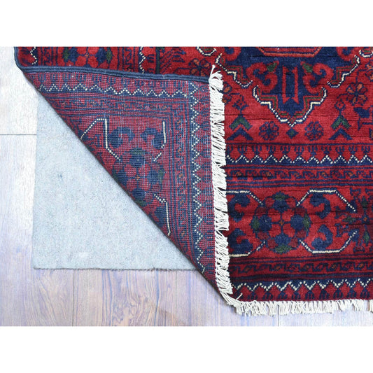 Tribal & Geometric Wool Hand Knotted Rug Red Red 2.10X13.0 -O072346